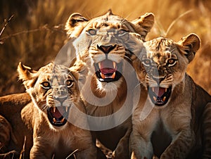 Lioness (Panthera leo) with cubs  Made With Generative AI illustration