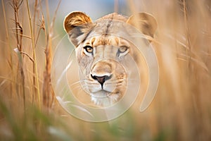 lioness stalking through tall grass
