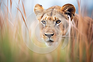 lioness stalking through tall grass