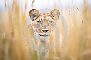 lioness stalking through tall grass