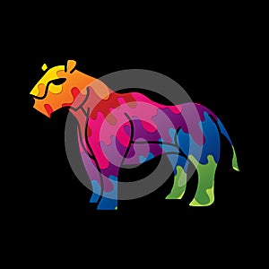 Lioness standing side view graphic vector