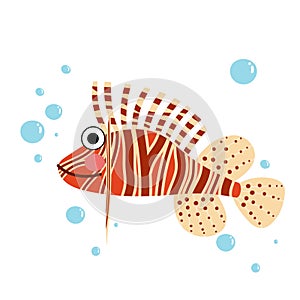 Lionfish side view animal cartoon character vector illustration