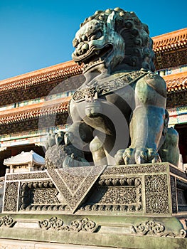 Lions closeup on Tiananmen Square near Gate of Heavenly Peace- the entrance to the Palace Museum in Beijing (Gugun)