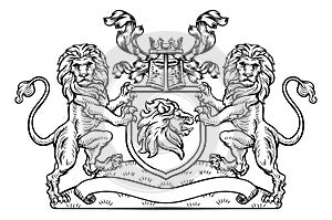 Lions Crest Shield Coat of Arms Heraldic Emblem photo