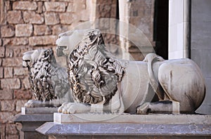 Lions at the entrance of Almudaina Palace in Palma de Mallorca