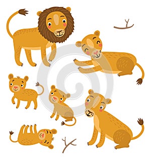 Lions family vector set photo