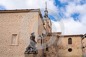 Lions Fountain (Fuente de Los Leones) and Church of San Martin at Plazuela de San Martin Square - Segovia, Spain
