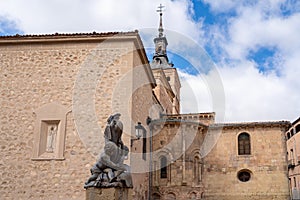 Lions Fountain (Fuente de Los Leones) and Church of San Martin at Plazuela de San Martin Square - Segovia, Spain photo