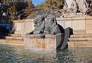 Lions of Fountain Rotonde (1860). Aix-en-Provence, France