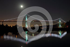 Lions Gate Bridge in a full moon. Vancouver, Canada photo
