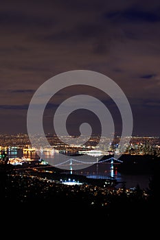 Lions Gate Bridge and Vancouver Night vertical