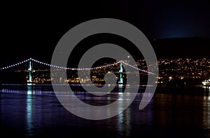 Lions Gate Bridge at night, Vancouver, BC