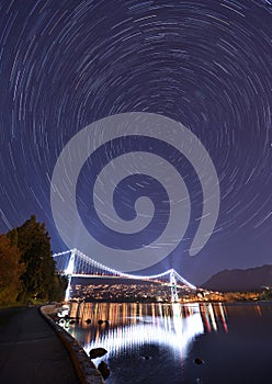 Lions Gate Bridge and Star Trails, Stanley Park, Vancouver