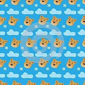 Lions hand drawn backdrop. Colorful seamless pattern with muzzles of animals. Decorative cute wallpaper, good for printing