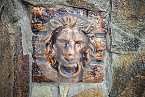 Lions Head Knocker. Retro Iron Door And Antique Knock Handles Door