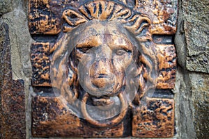 Lions Head Knocker. Retro Iron Door And Antique Knock Handles Door