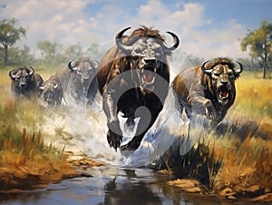 Lions hunting Buffalo