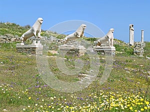 Lions of the Naxians, Ancient Lion Statues and the Sanctuary at the Terrace of the Lions, Archaeological Site of Delos, Greece