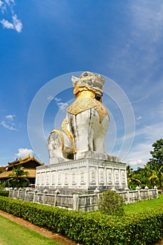 Lions statue at Surasri Camp, Kanchanaburi, Thailand
