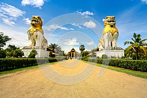 Lions statue at Surasri Camp, Kanchanaburi, Thailand