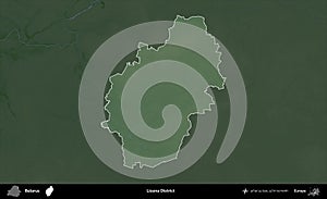 Liozna District highlighted, Belarus. Physical