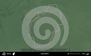 Liozna District outlined, Belarus. Physical