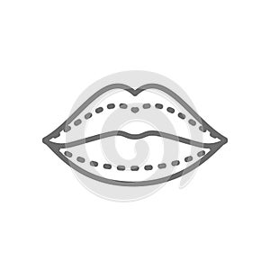 Lip augmentation, hyaluronic acid injections, plastic surgery line icon.