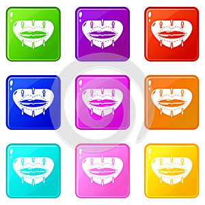 Lip augmentation icons set 9 color collection