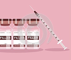 Lip filler beauty concept illustration. Lip augmentation syringe with filler.