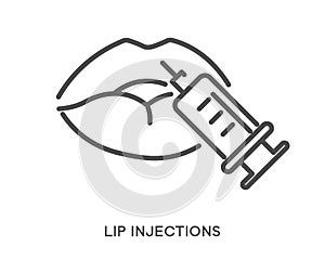 Lip injections cosmetic treatment with syringe icon and text