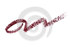 lip liner stroke smear smudge isolated on white. Trace makeup pencil burgundi photo