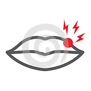 Lip pain line icon, body and painful, herpes sign, vector graphics, a linear pattern on a white background. photo