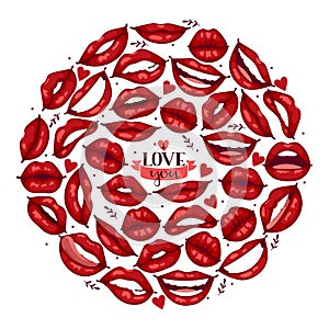 Lip vector pattern cartoon beautiful red lips in kiss or smile fashion lipstick sexy mouth kissing lovely on valentines