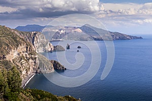 Beautiful view of the island of Vulcano from the island of Lipari