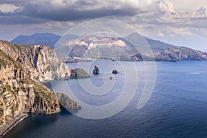 Beautiful view of the island of Vulcano from the island of Lipari