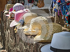 Lipari: tourist shop hats exposition. Color image