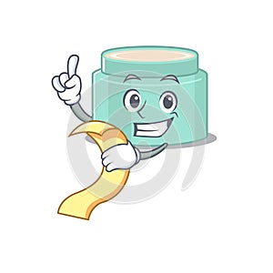 Lipbalm mascot character style with a menu on his hand