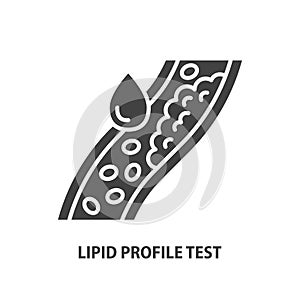 Lipid profile test glyph icon. Cholesterol in human blood vessel line symbol. Atherosclerosis sign