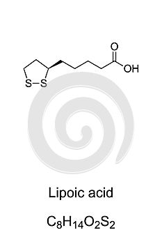 Lipoic acid, LA, chemical formula and molecular structure