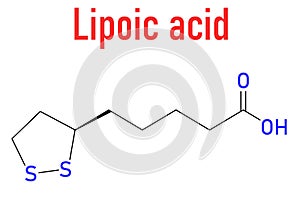 Lipoic acid enzyme cofactor molecule. Present in many nutritional supplements. Skeletal formula.