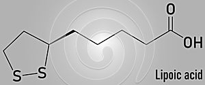 Lipoic acid enzyme cofactor molecule. Present in many nutritional supplements. Skeletal formula.