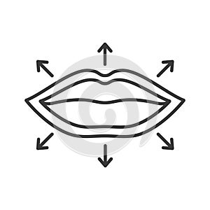 Lips augmentation black line icon. Changing shape volume of lips. Hyaluronic injection. Cosmetology skin care concept. Sign for