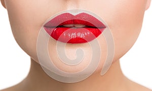 Lips Beauty Closeup, Woman Make Up and Red Lipstick photo