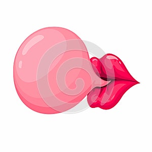 Lips And Bubble Gum Symbol Cartoon Illustration Vector