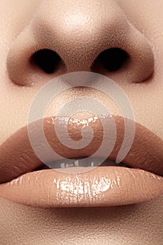 Lips with fashion natural pale lipstick make-up