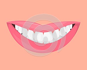 Lips girl with a beautiful snow smile and teeth, mouth is isolated. Medical stomatological concept. Vector Illustration