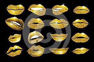 Lips gold set. Design glitter element.