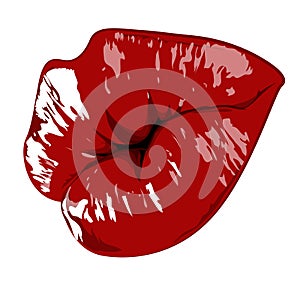 Lips hand drawn highly details graphic red illustration. Vector element for design. Isolated on white background.