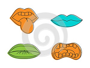 Lips icon set, color outline style