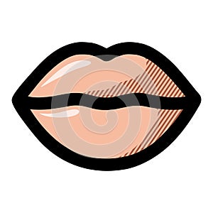 Lips illustration. Vector icon, symbol isolated on white. Cool close stroke of mouth